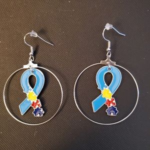 Autism Speaks Hoop Ribbon Earrings NEW